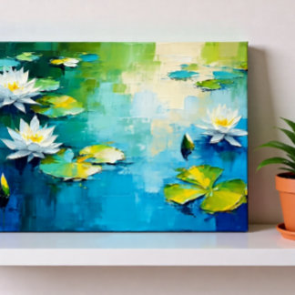 Affiche Art floral vibrant de lys, scène abstraite de lac