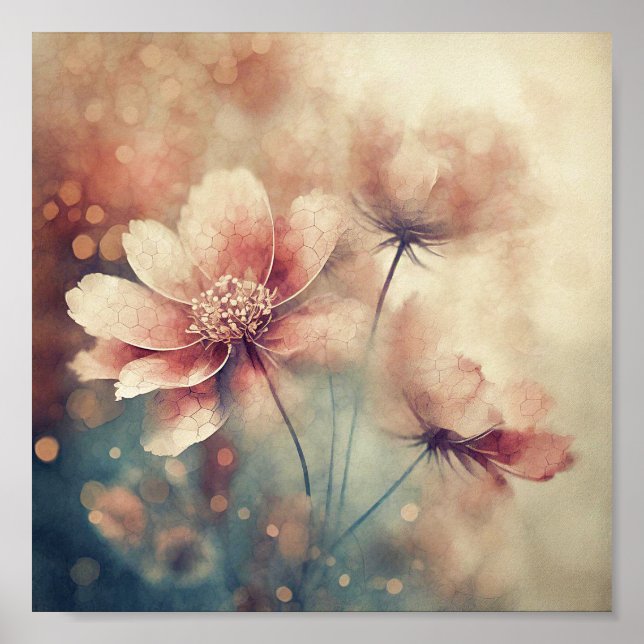 Affiche Art floral vintage rose tendre (Devant)