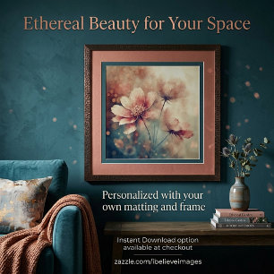 Affiche Art floral vintage rose tendre