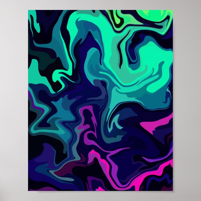 Affiche Art fluide abstrait aux couleurs vives  (Devant)