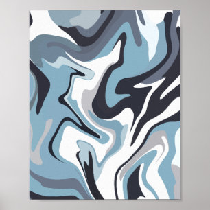 Affiche Art fluide abstrait avec des tons bleus et gris to