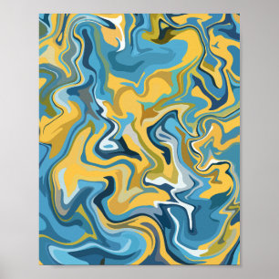 Affiche Art fluide Abstrait avec perruques bleues et jaune