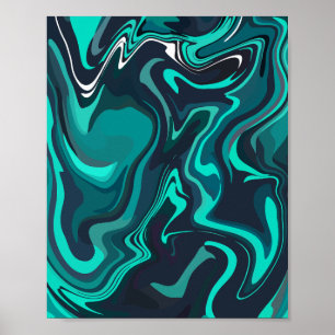 Affiche Art fluide abstrait avec tourbillons de sarcelle e