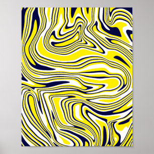 Affiche Art fluide abstrait en jaune, noir et blanc