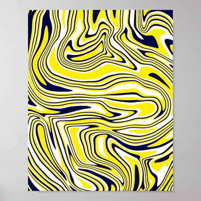 Affiche Art fluide abstrait en jaune, noir et blanc (Devant)