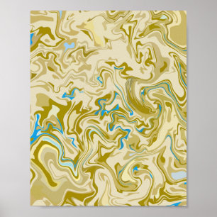 Affiche Art fluide abstrait moutarde et bleu
