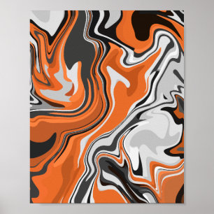 Affiche Art fluide abstrait orange et noir