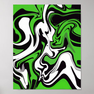 Affiche Art fluide abstrait vert, noir et blanc