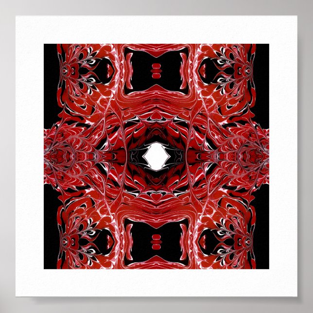 Affiche Art fluide acrylique abstrait rouge labyrinthique (Devant)