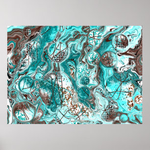 Affiche Art fluide en marbre turquoise et noir