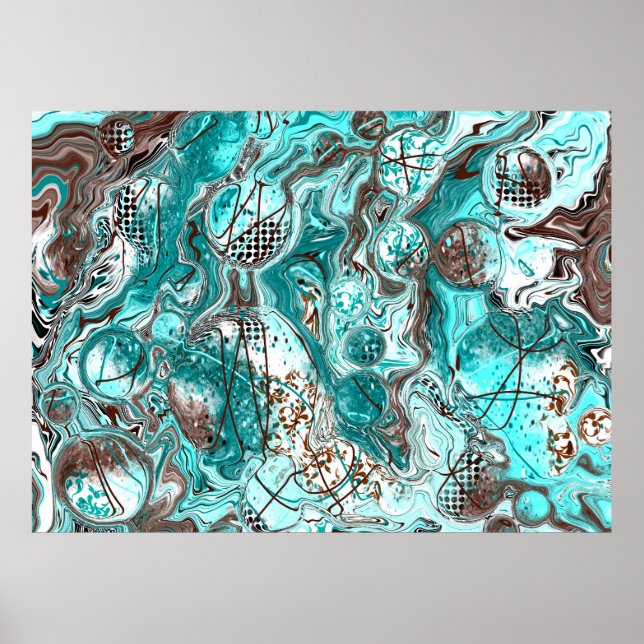 Affiche Art fluide en marbre turquoise et noir (Devant)