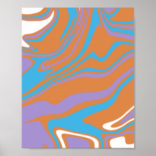 Affiche Art fluide orange, violet, bleu et blanc tourbillo