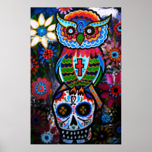 AFFICHE ART FOLK JOUR OWL DE LA PEINTURE MORTE