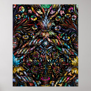 AFFICHE ART FOLKLORIQUE BOTANIQUE ORNÉ COLORÉ