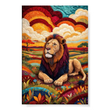 Art folklorique maximaliste d'un lion au repos