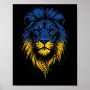 Affiche Art Force de Lion Drapeau Ukrainien Ukraine