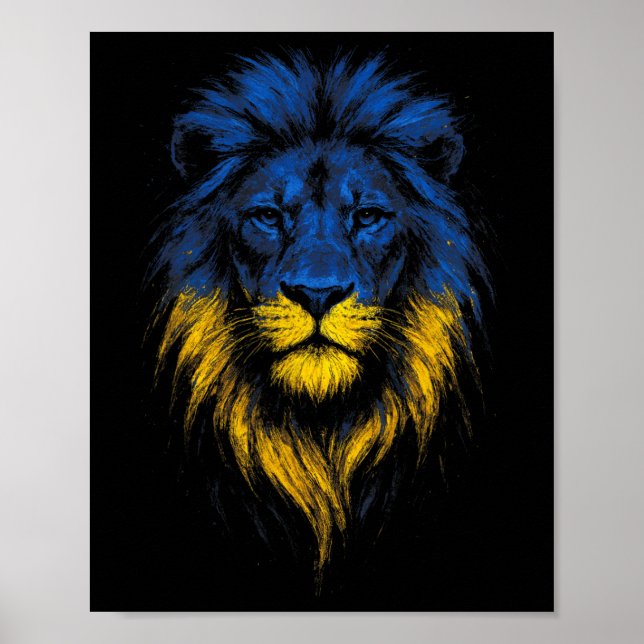 Affiche Art Force de Lion Drapeau Ukrainien Ukraine  (Devant)
