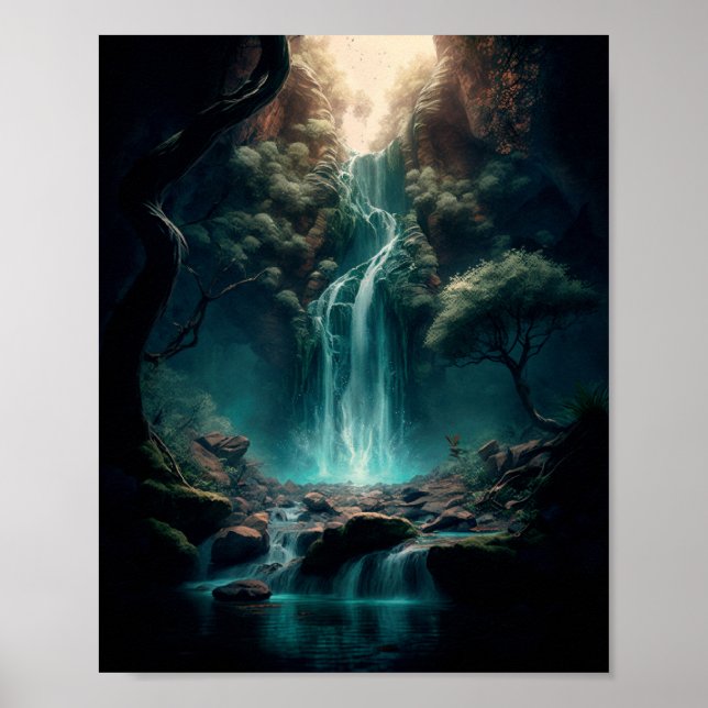 Affiche Art Forêt d'Imaginaire, Cascade mystique, Magique (Devant)