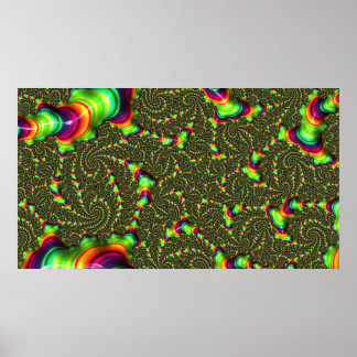 Affiche Art fractal 3D en arc-en-ciel néon hypnotique