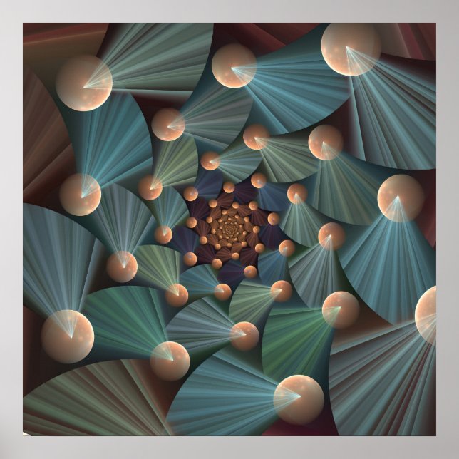 Affiche Art Fractal Abstrait Avec Profondeur Bleu Brown Ar (Devant)