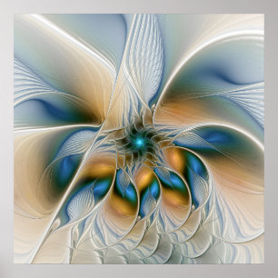 Affiche Art fractal abstrait et fantaisiste avec du bleu