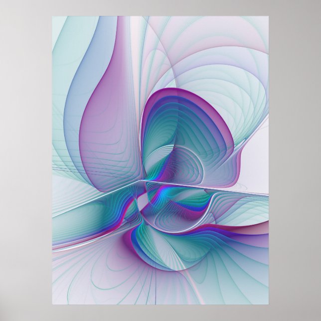 Affiche Art fractal abstrait moderne rose bleu turquoise (Devant)