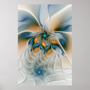 Affiche Art fractal de fantaisie abstraite avec du bleu