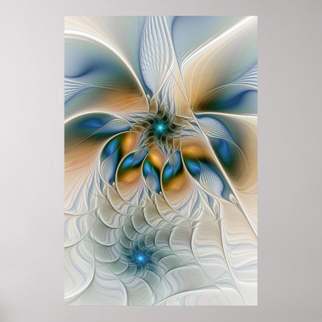 Affiche Art fractal de fantaisie abstraite avec du bleu (Devant)