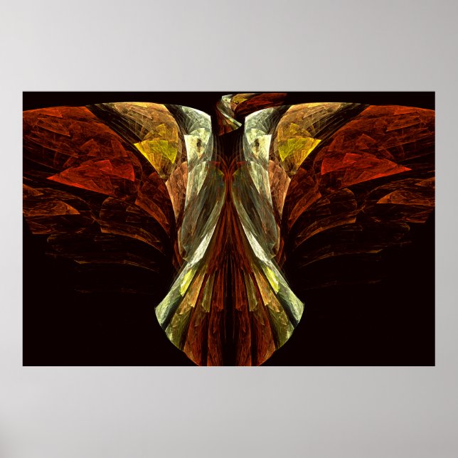 Affiche Art fractal de l'oiseau aigle céleste doré (Devant)