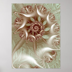 Affiche Art fractal géométrique en spirale métallisé or ro