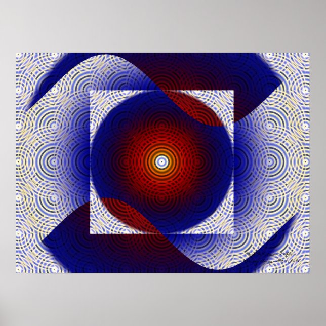 Affiche Art fractal rouge, blanc et bleu (Devant)