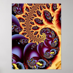 Affiche Art fractal spirale psychédélique d'automne doré