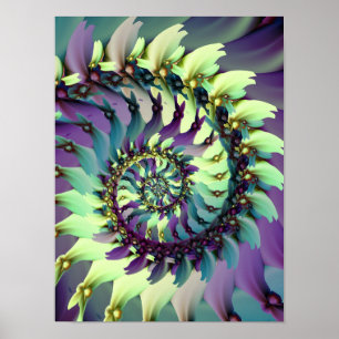 Affiche Art fractal spirale violet et sarcelle vibrant
