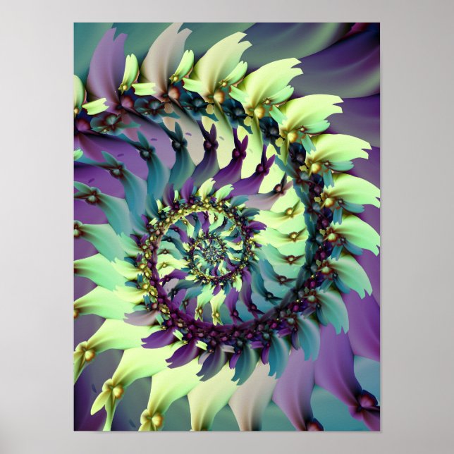 Affiche Art fractal spirale violet et sarcelle vibrant (Devant)