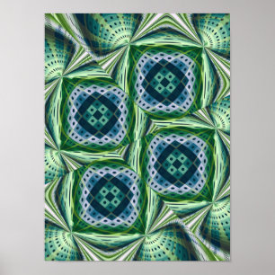 Affiche Art fractal vert motif géométrique diamant