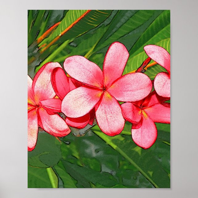 Affiche Art Frangipanier Tropical Rose (Devant)