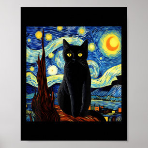 Affiche Art Funny Black Cat Peinture Artiste Van Gogh Star