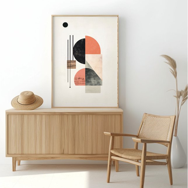 Affiche Art géométrique Abstrait avec textures naturelles (It merges dynamic geometric elements with natural textures, creating a fusion of modern abstraction )