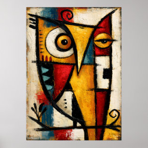 Affiche Art géométrique abstrait chouette cubiste primitif