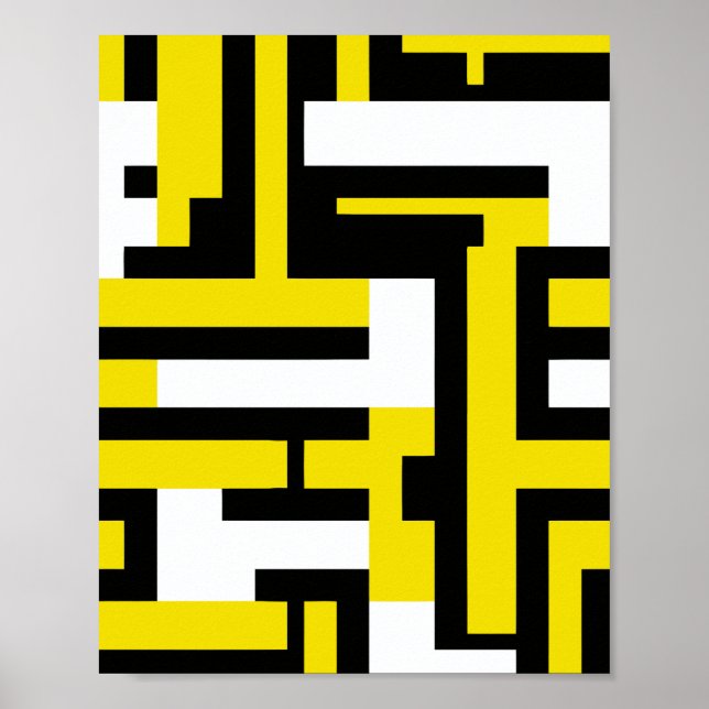 Affiche Art géométrique Abstrait en Jaune, Blanc & Noir (Devant)