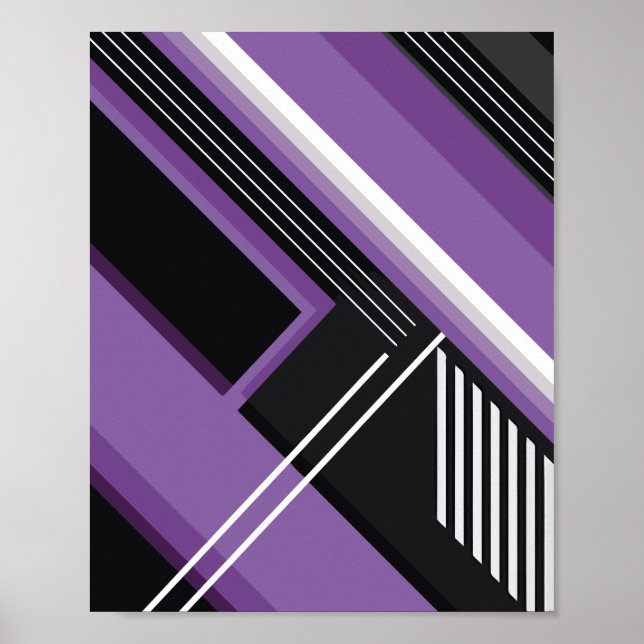 Affiche Art géométrique avec formes violettes, noires et b (Devant)