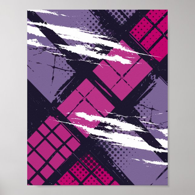 Affiche Art géométrique avec tons magenta et violet (Devant)