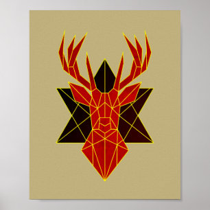 Affiche Art géométrique cerf animal illustration rouge mod