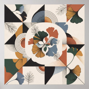 Affiche Art géométrique de cercle Ginkgo du milieu du sièc