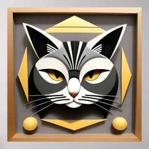 Affiche Art géométrique d'un design abstrait de chat styli