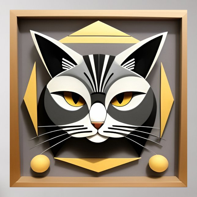 Affiche Art géométrique d'un design abstrait de chat styli (Devant)