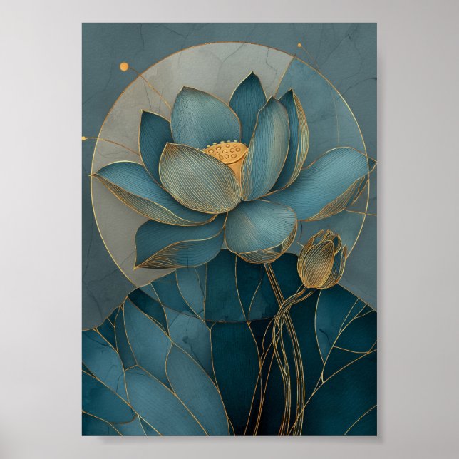 Affiche Art géométrique en ligne de fleur de lotus sarcell (Devant)