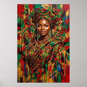 Affiche Art géométrique impasto de la Reine Kente panafric