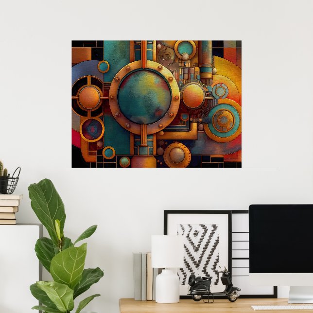 Affiche Art géométrique industriel steampunk (Bureau à domicile)