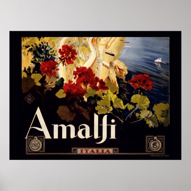 Affiche Art graphique d'affiche de voyage à Amalfi Italie (Devant)